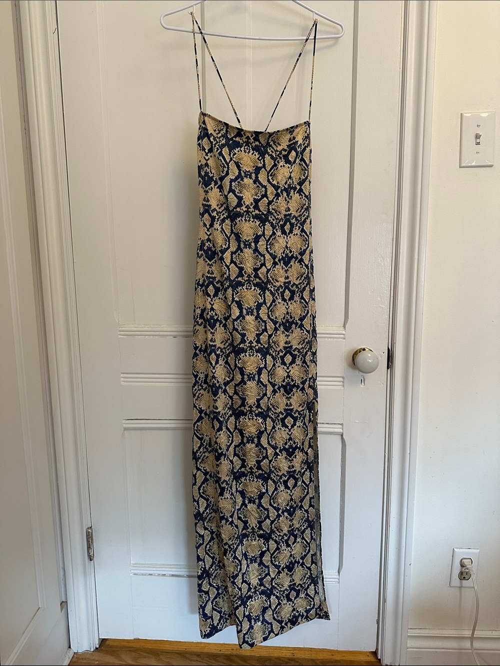 GANNI Spaghetti Strap Snake Print Maxi Dress - Navy & Beige SIZE 40